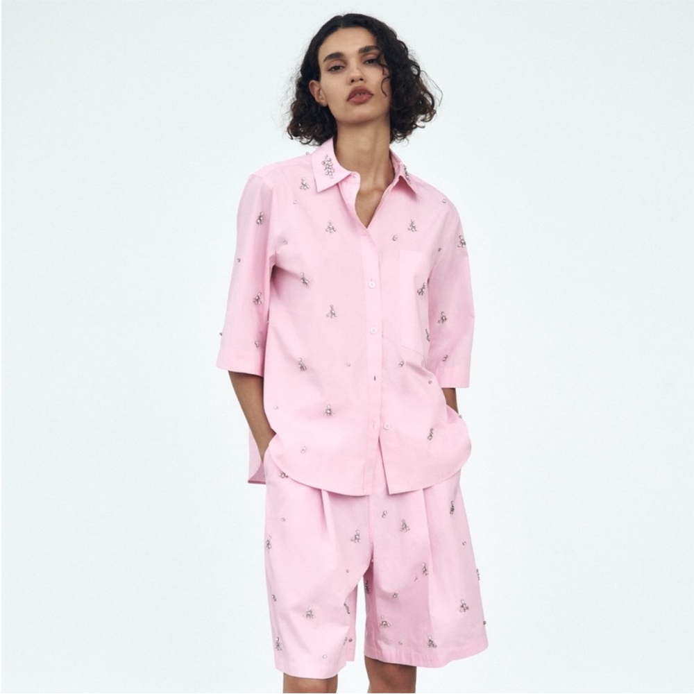 ZARA Short + Top - Rhinestone Jeweled Pink Matching Set